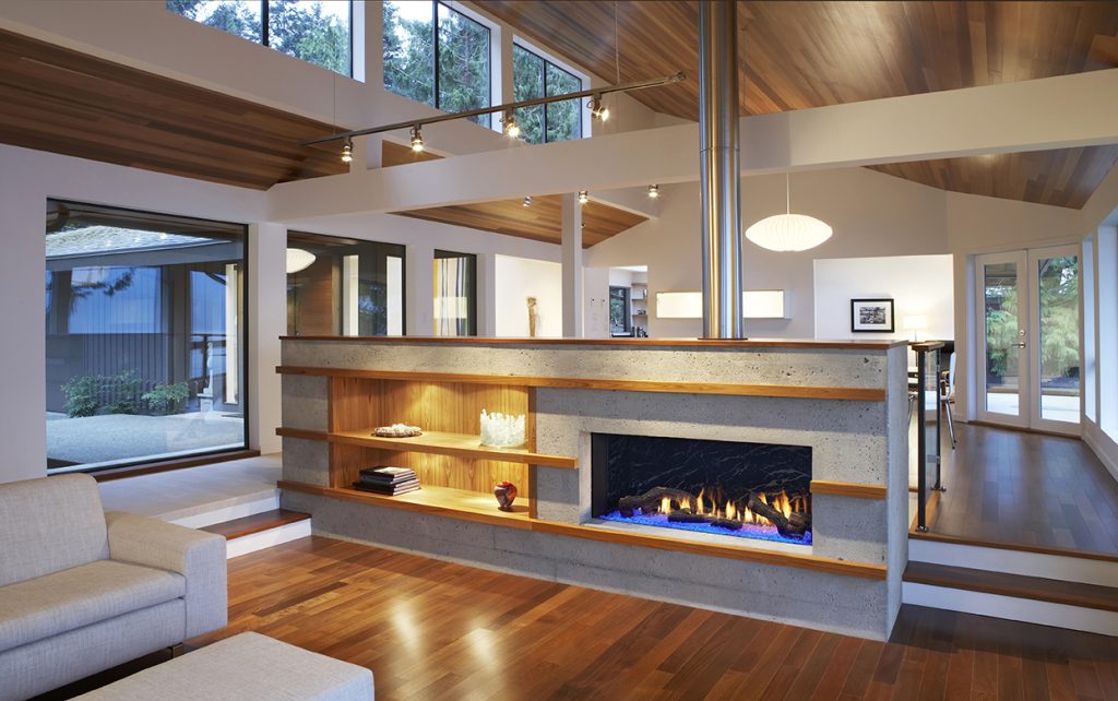Modern living room with chimney